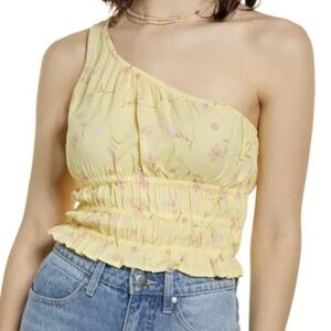 BP. Sophie Floral One-Shoulder Ruched Ruffle Crop Top NWOT Size Small